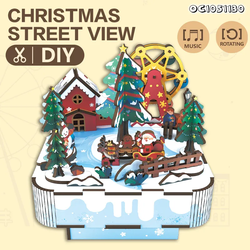 99PCS Educational Games DIY Toys Electronic Christmas Tree Musical Box 3D Wooden Jigsaw Puzzle Board Toy for Adults and Kids