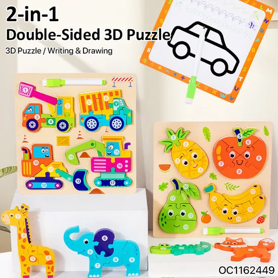 Kindergarten Wood DIY Engineering Vehicle Toys Cartoon Animal Traffic Assembled Jigsaw Puzzle Games Toy for Baby Kids