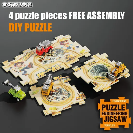 Wholesale Engineering Toy Truck Educational Indoor Construction Jigsaw Puzzle Train Race Car Track Toy Truck Toy with Slots