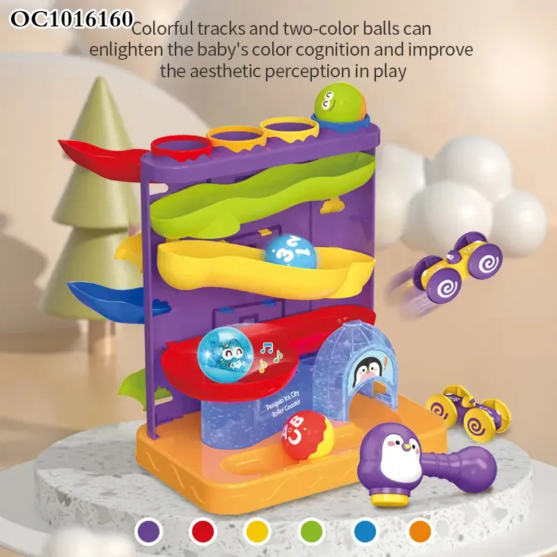 Toddler Activity Toys 1-3 Years Slot Car Race Track Sets Rolling Ball Track Tower Pieces Toys with Hammer