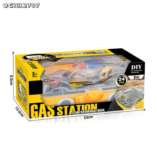 Catapult Racing Car Track DIY Adventure Toy Simulation Gas Pump Kids Pretend Play Game Mini Plastic Electric Gas Station Toy