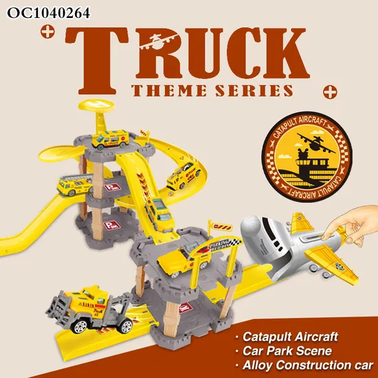 Parking Lot Toy Car Adventure Kids Race Track Toy for 3 4 5 Age Boys with Diecast Engineering Trucks Plastic Catapult Plane Toy