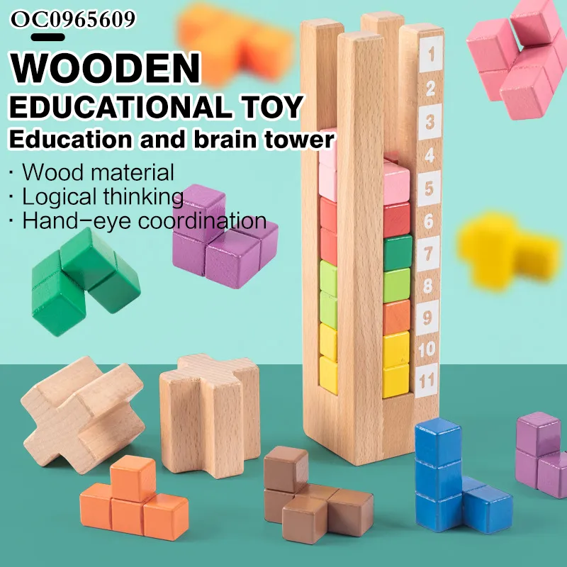 Wooden Building Blocks Stacked Toy Tower Games Wooden Tower Blocks for Child Brain Development