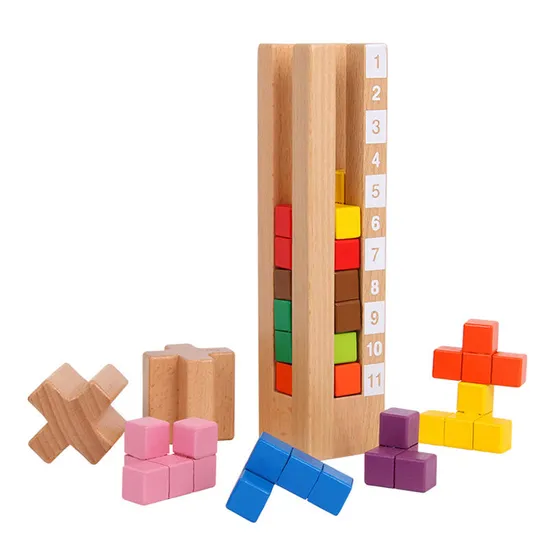 Wooden Building Blocks Stacked Toy Tower Games Wooden Tower Blocks for Child Brain Development