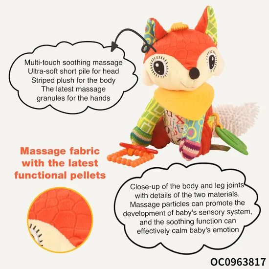 Baby Soothing Rattle Sensory Toy Stuffed Animal Toys Plush Bulk Fox with Big Eyes for Newborn