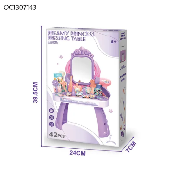 Purple Kids Home Play Set New Design Simple Modern Mirror Dressing Table Baby Girls with Multi Beauty Accessories