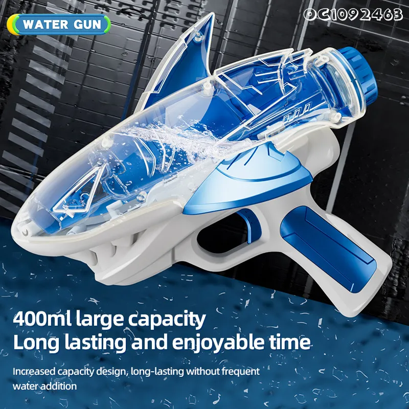 Shark 400ml Wholesale Factory Set New Arrival Plastic Automatic Electric Water Gun Toy with LED Summer