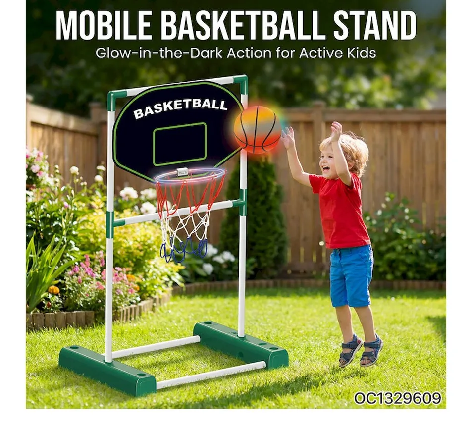 Kids Outdoor Glow Light-up Mobile Basketball Hoop for Nighttime Sports