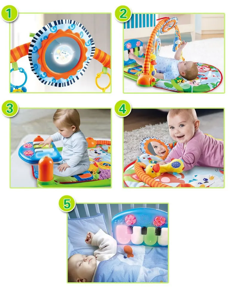 High Quality Pedal Piano Crawling Carpet Mat Newborn Baby Musical Activity Play Mat with Plush Toy