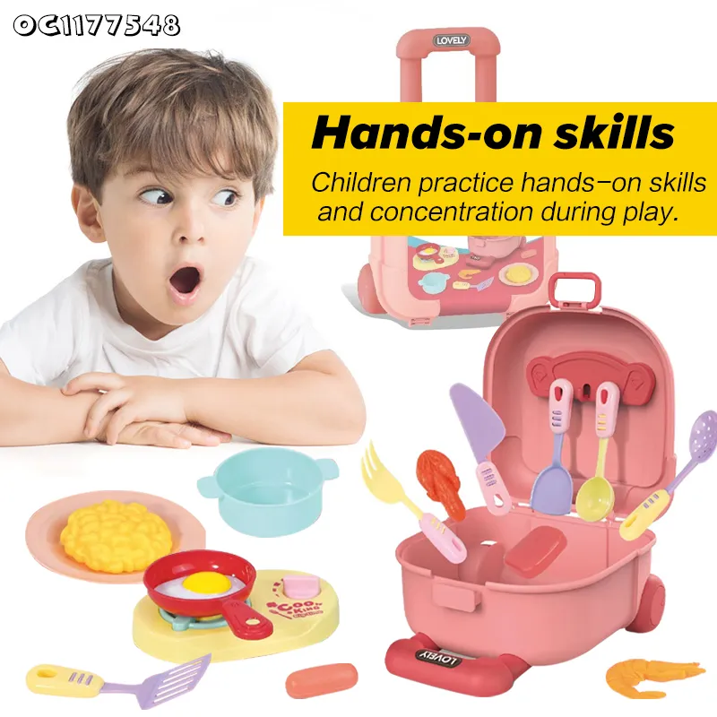 Kids Toddler Educational Pretend Cooking Games Play Set Happy Kitchen Toys for Sale with Plastic Tableware and Simulation Food