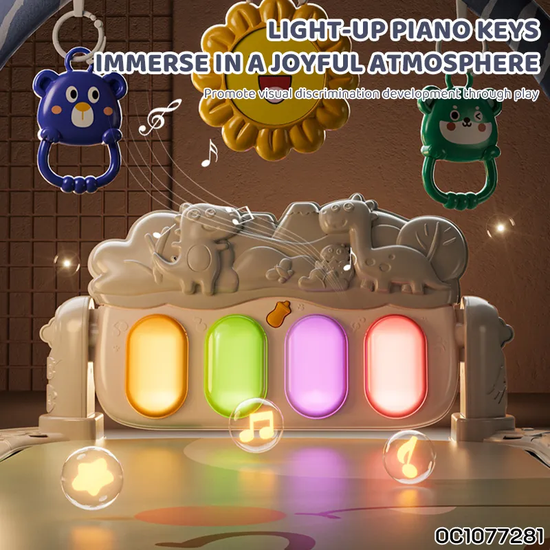 Portable Baby Activity Gym Play Mat with Hanging Toys for Baby 6-12 Months with Light up Musical Keyboard Fidget