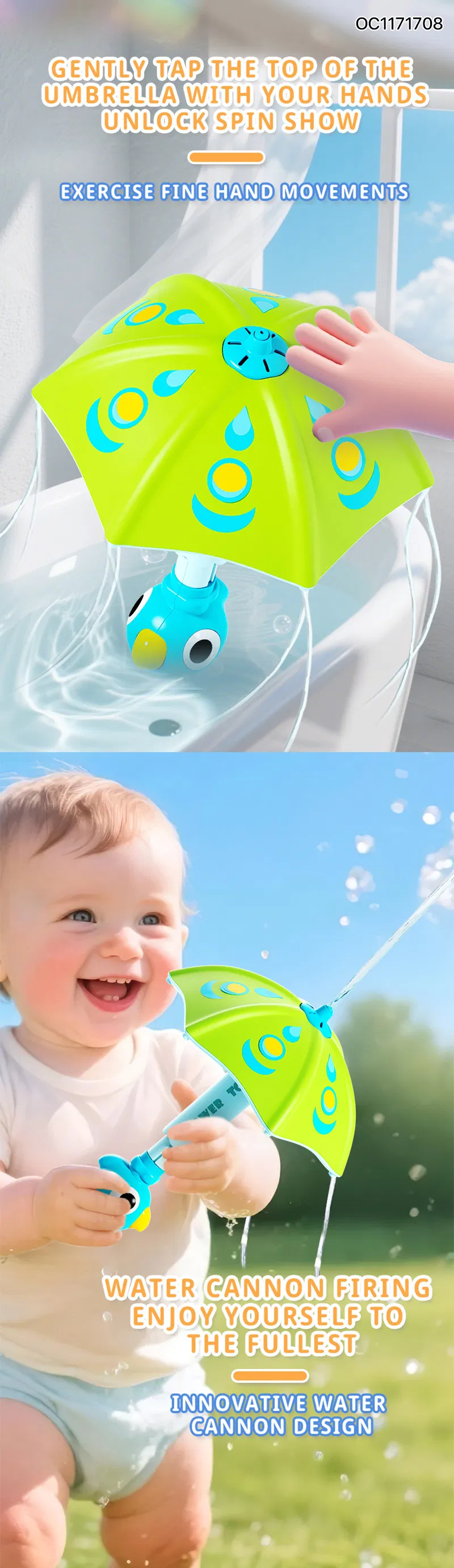 Small Umbrella New Design Cool Kids Bath Shower Water Gun Spray Sensory Toy 2025 Water Activity Game for Kids Shooting Water