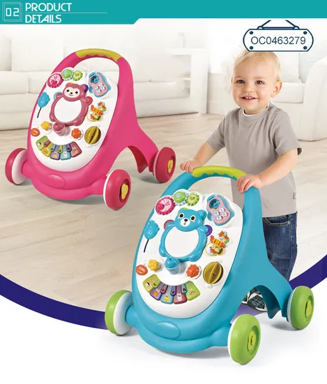 4 Wheels Toddler Learning Walker Baby Walking Assistant with Piano Rattle