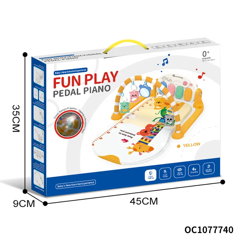 Hot Selling Cartoon Flooring Carpet Activity Musical Gym Play Mat with Pedal Piano Hanging Animal Rattles