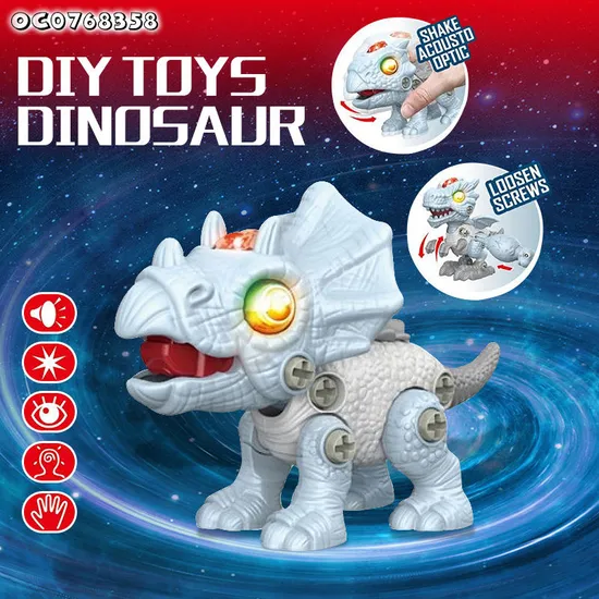 Preschool Educational Games Walking Dinosaur Triceratops Self Assembly Take Apart Flashing LED Dinosaur Toys with Lights Sound