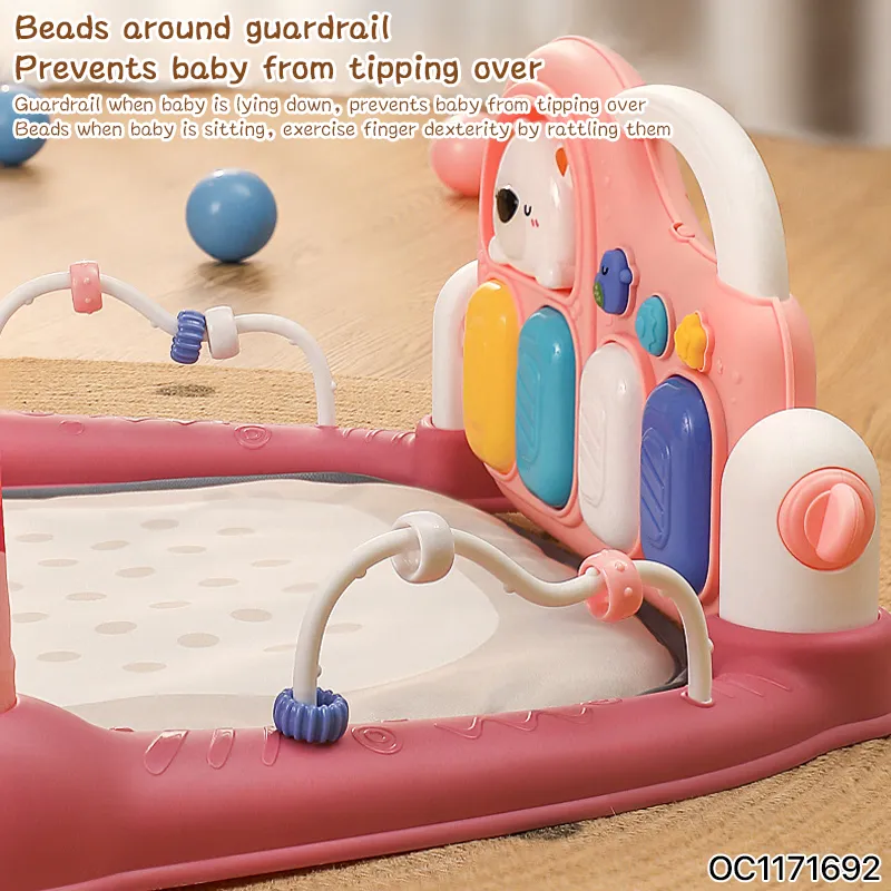 Hanging Rattle Toys Play Gym Mat Baby Fitness Frame Musical Mat with Pedal Piano to Sit and Lie Down for Floor