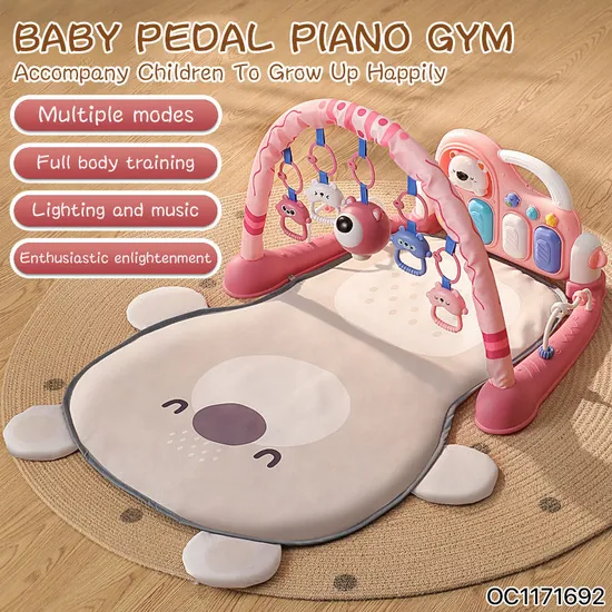 Hanging Rattle Toys Play Gym Mat Baby Fitness Frame Musical Mat with Pedal Piano to Sit and Lie Down for Floor