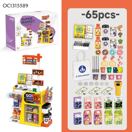 Kids Montessori Role Play Shop Accessories Toys for 4 Years Girl Kitchen Supermarket Cashier Checkout Counter Set Big with Food