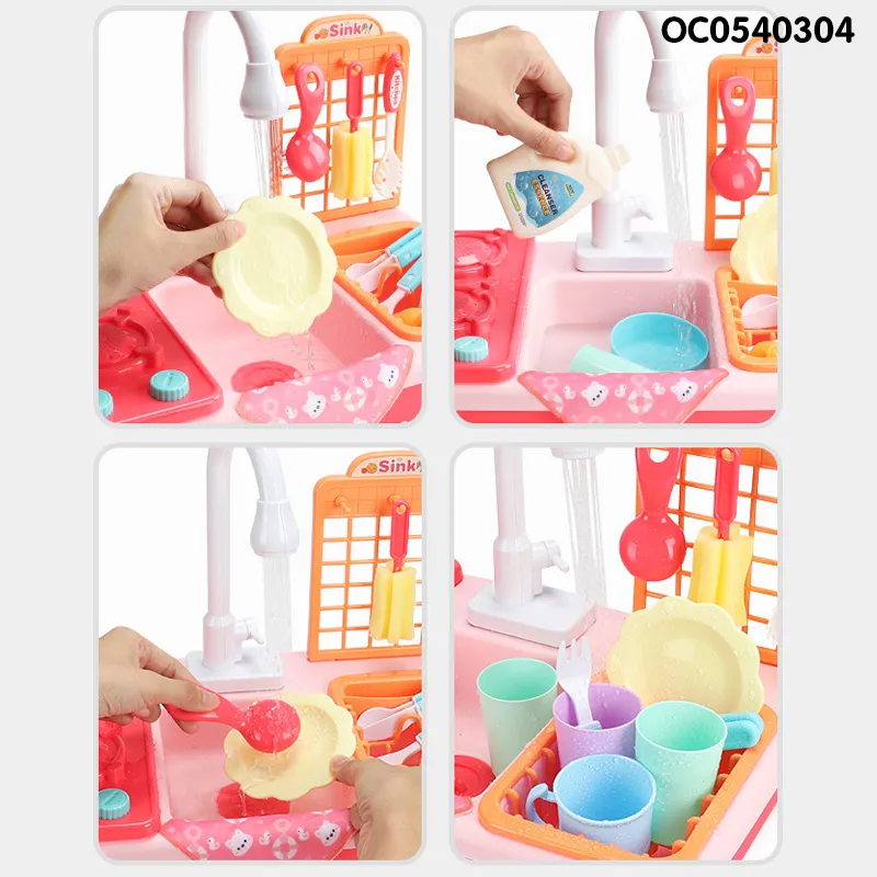 Vegetable Dish Washing Toy Set Kitchen Sink with Accessories Toys for Pretend Play
