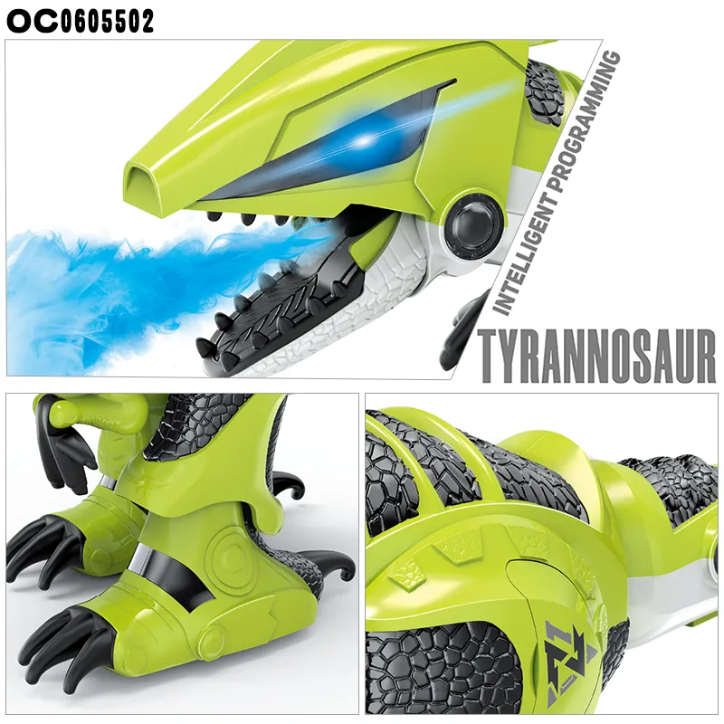 Wholesale Open Mouth Remote Control Walking Robot Dinosaur Educational Plastic Assemble Toys with Mist Action
