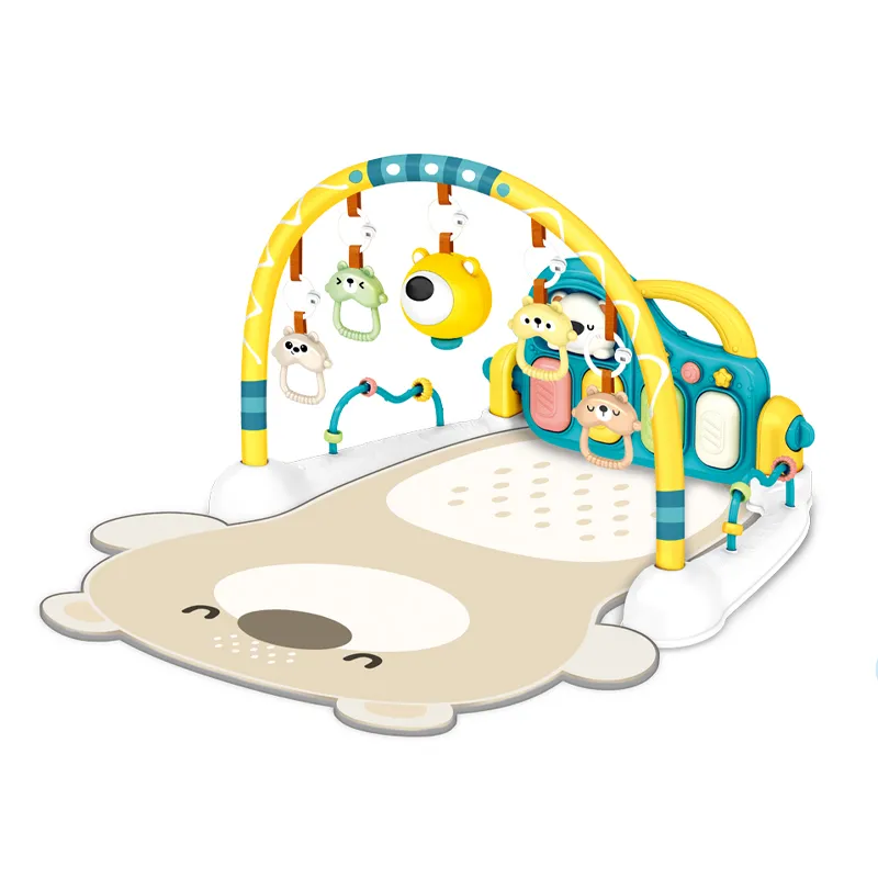 Keyboard Piano Pedal Baby Activity Sensory Play Mat Creative Flooring Crawling Mat with Hanging Rattle Toys