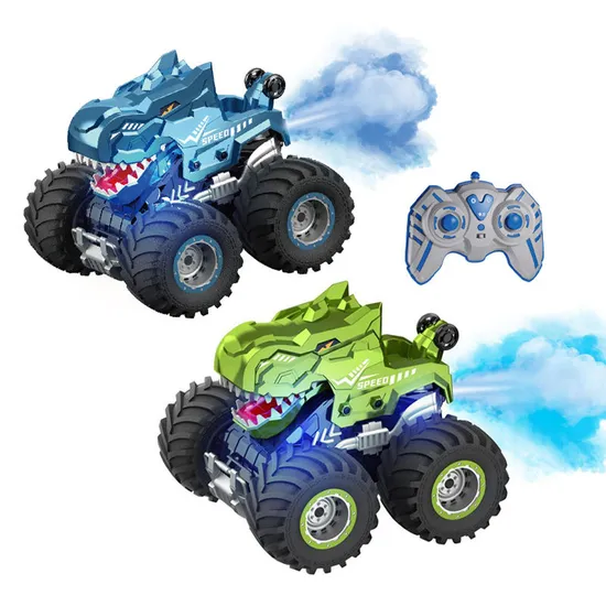 Children Boys Gift Items RC Dinosaur Mechanical Stunt Car 360 Rotating Toys for Kids with Remote Control and LED Music Light