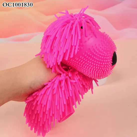 Light up Long Hair Dog Ball Kids Fun Stress Relief Squishy Squeeze Animal Toys Calming Fidget