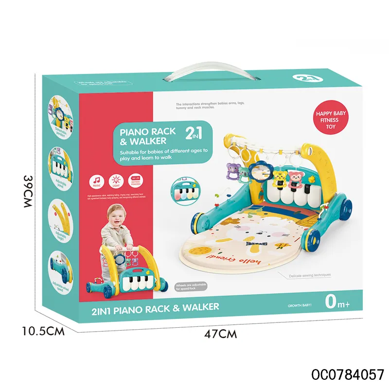Newborn Pedal Push Walker Walking Assistant Musical Piano Creative Training Play Gym Soft Safe Mat