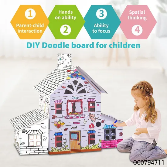 Montessori Children Toy Educational DIY Doodle Painting Kit Cardboard House Toy for Kids
