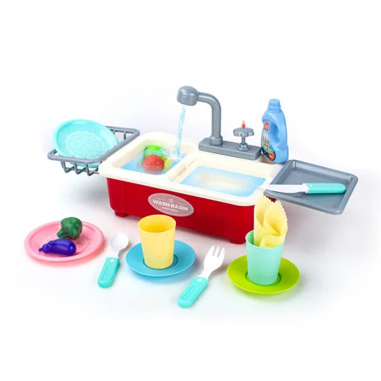 Wholesale Children Plastic Dish Washing Sink Set Spray Pretend Play Vegetable Fruit Food Kitchen Toy