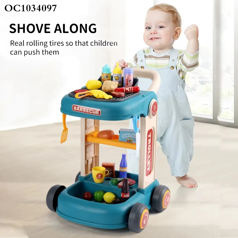 Wholesale Plastic Play Food Set Cart Children's Pretend BBQ Cooking Kitchen Toy