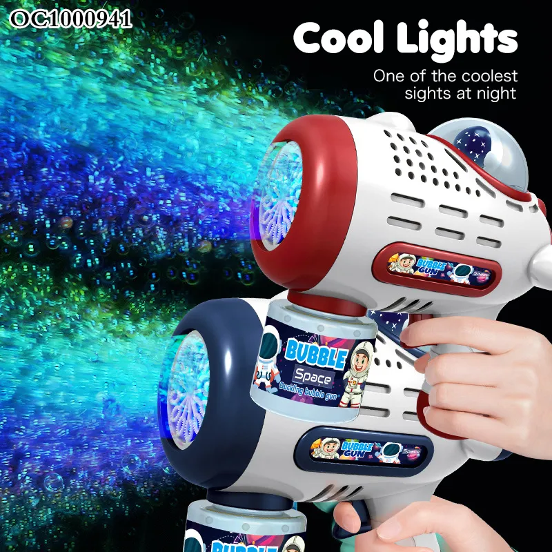 Summer Outdoor Transparent Automatic Space Bubble Blower Gun Toy Light Battery Operated Plastic Bubble Bottle Gun