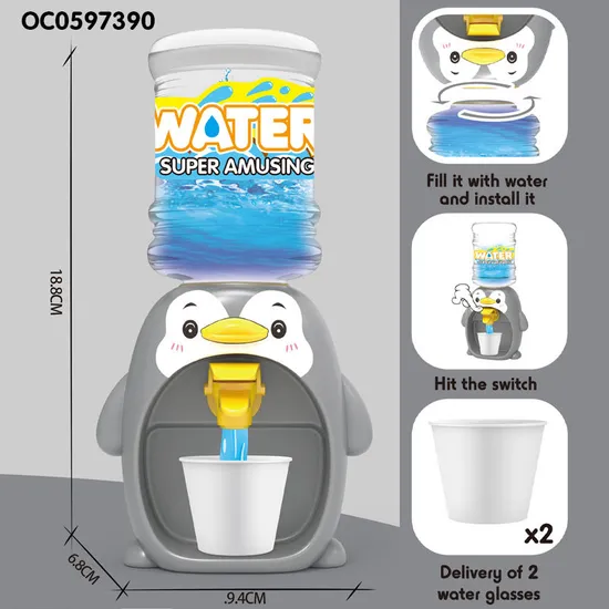 Wholesale Cartoon Penguin Design Mini Water Dispenser Children's Mini Plastic Kitchen Toy for Kids
