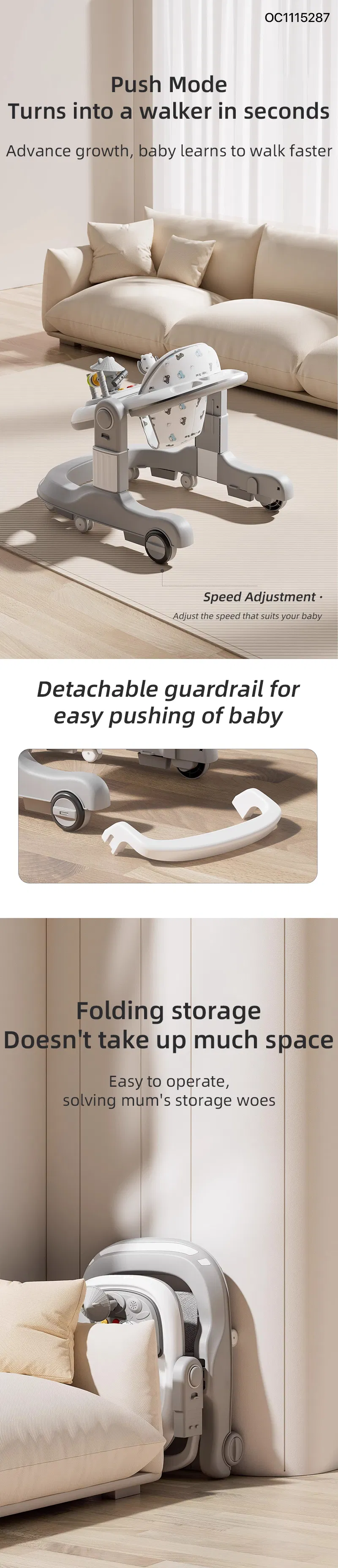 Wholesale Designed New Style Foldable Infant Standing Baby Walker with Wheels and Seat