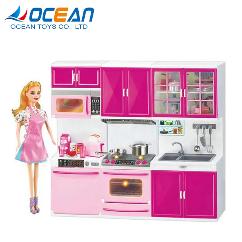 Wholesale Kids Plastic Kitchen Role Play Set Plastic House Doll Toy with Music and Light