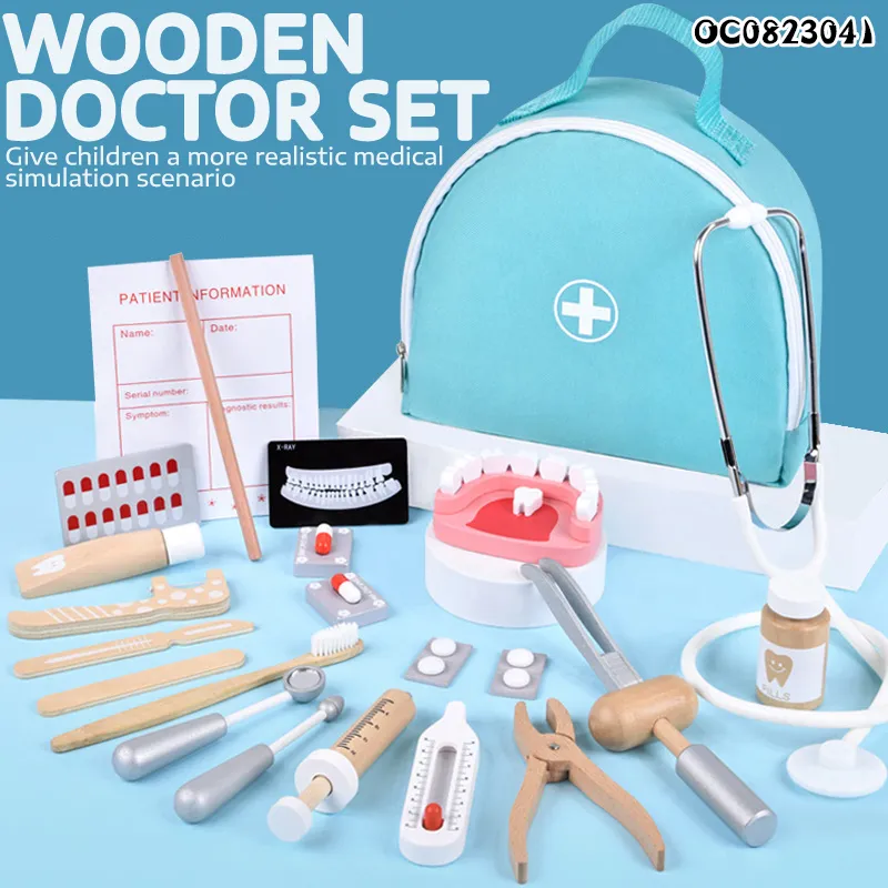 Wholesale Kids Wooden Pretend Play Medical Fun Creative Children's Doctor and Dentist Toys Set