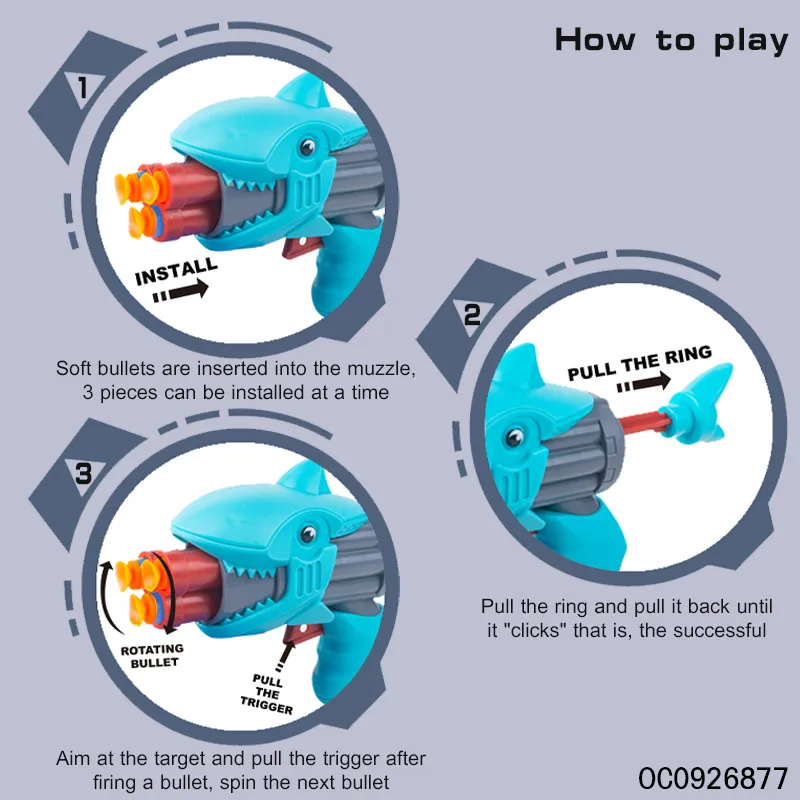Wholesale Plastic Soft Safe Bullet Powerful Toy Shark Small Toy Gun