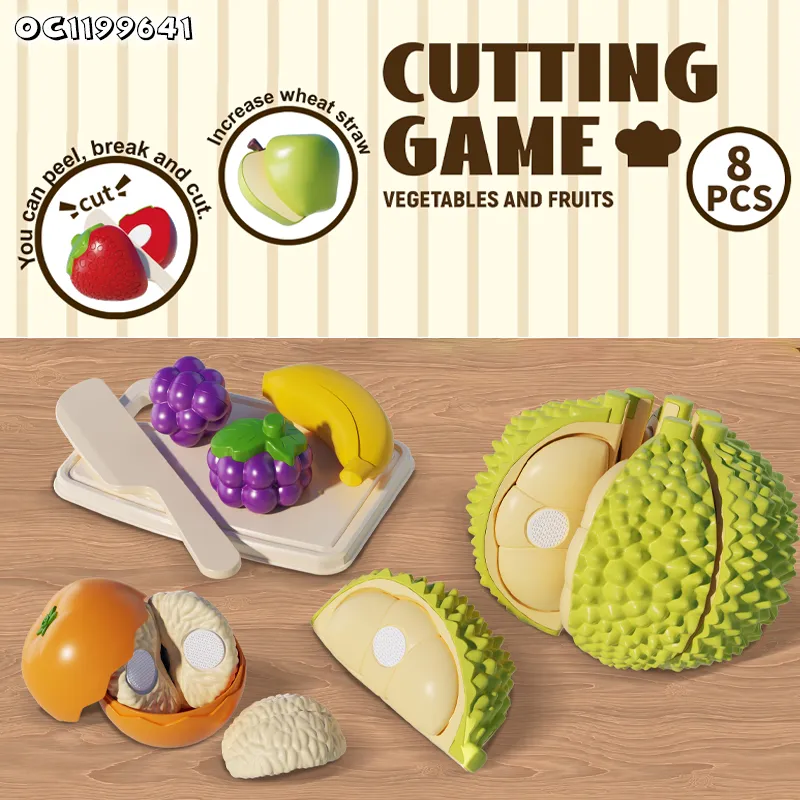 Wholesale 8 Pieces Mini Early Educational Simulated Fruit Vegetables Fruit Pretend Play Kitchen Plastic Food Cutting Toy