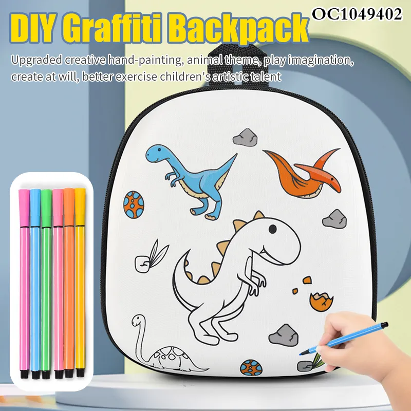 Wholesale Cartoon Dinosaur Theme DIY Doodle Bag Hard Cartoon Children School Backpack Bag for Painting