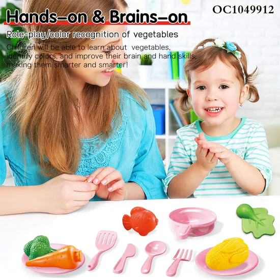 Wholesale Children's Plastic Games Pretend Play Plastic Fruits and Vegetables Cutting Kitchen Set Toys for Kids