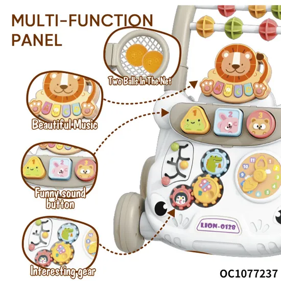 Wholesale Designed Plastic Musical Cartoon Montessori Toy High Quality Educational Standing Baby Walkers with Wheels