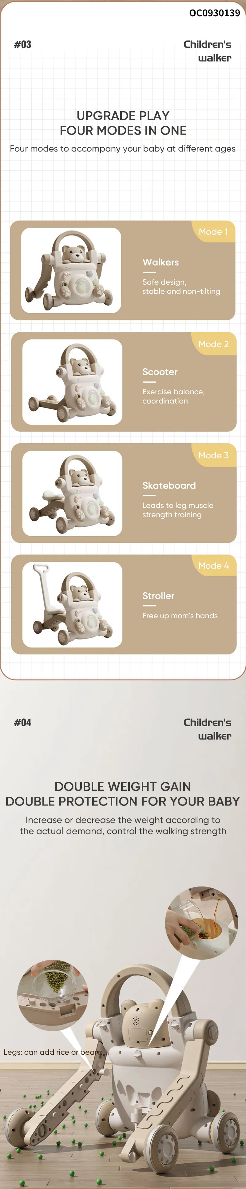 Modern Cheapest Price Music Cartoon Bear Wholesale New Designed Montessori Wheels Handle Infant Baby Push Walker