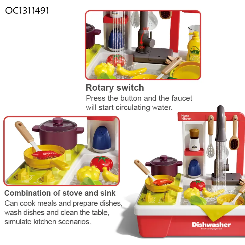 Wholesale Sounds Light Spray Sink Function Children Pretend Role Play Cooking Educational Kitchen Toy for Girl