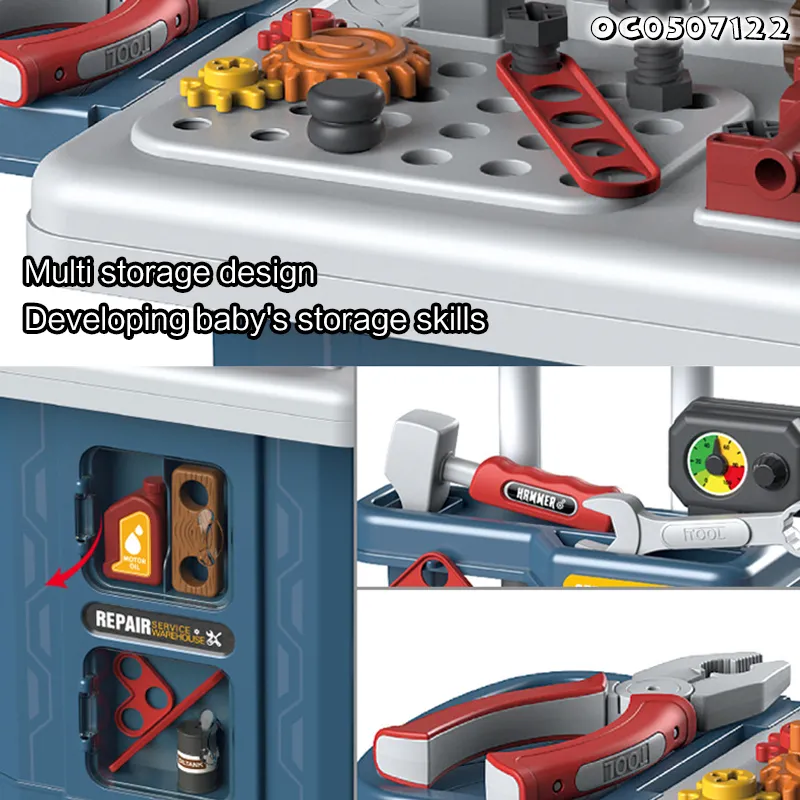Screw Nuts Plastic Toy Mechanic Engineer Pretend Role Play Construction Tool Box Set for Kids Simulation with Electric Toy Drill
