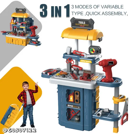 Screw Nuts Plastic Toy Mechanic Engineer Pretend Role Play Construction Tool Box Set for Kids Simulation with Electric Toy Drill