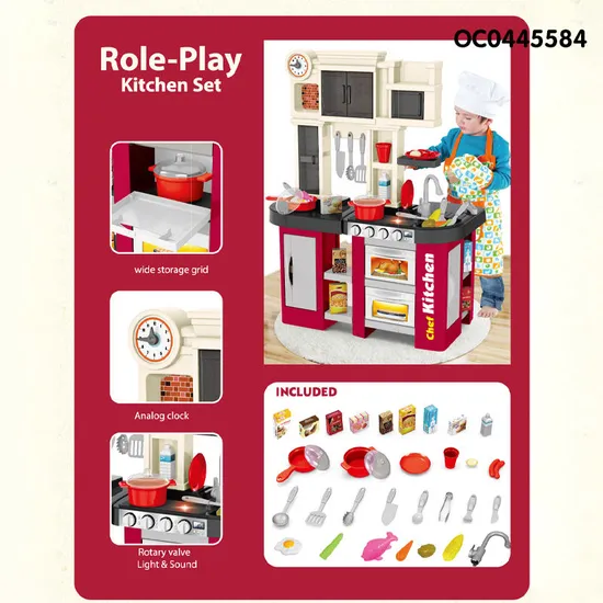 Wholesale Children Big Size Cooking Luxury Plastic Children House Play Kitchen Toys Gift Sets for Kids with Light Music