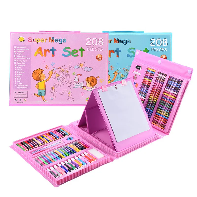 Watercolor Artist Art Materials 208 Pieces Case Children Stationery Popular DIY Pencil Colored Drawing Montessori Educational Toys for Kids