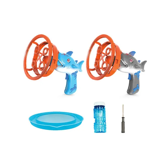 Custom Promotional Outdoor Toddler Playing Toys Blowing Bubbles Water Shark Bubble Gun with 2 Bottles Bubble Machine