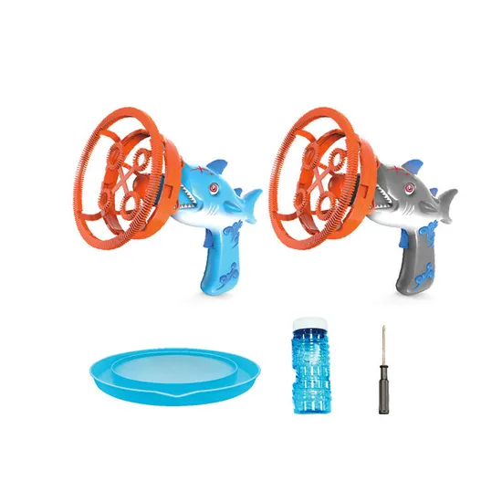Custom Promotional Outdoor Toddler Playing Toys Blowing Bubbles Water Shark Bubble Gun with 2 Bottles Bubble Machine