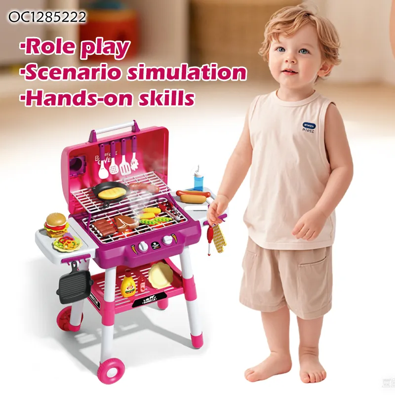 Wholesale Kitchen Simulation Interactive Role Play Electric BBQ Plastic Children House Toy Play Gift Sets for Kids